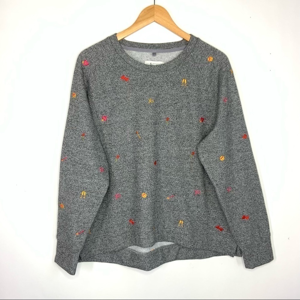 Lou & Grey LOFT Womens Embroidered Emoji Sweatshirt Size Large Gray Hearts Love
